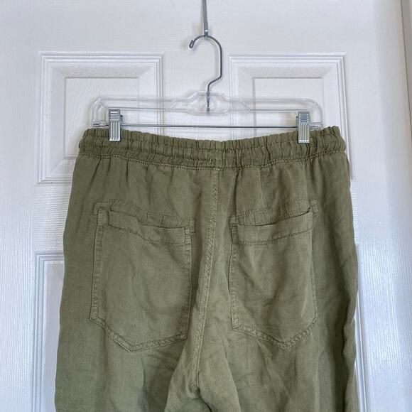 ZARA Khaki Green Linen Blend Pants High Rise Joggers Size Medium Olive Pockets - Picture 6 of 8